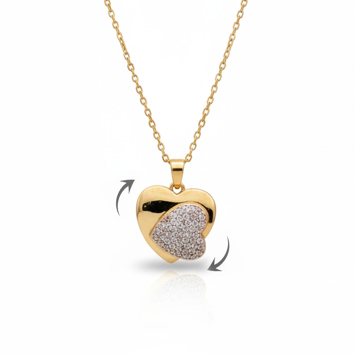 Rotating Double Heart Pendant Necklace