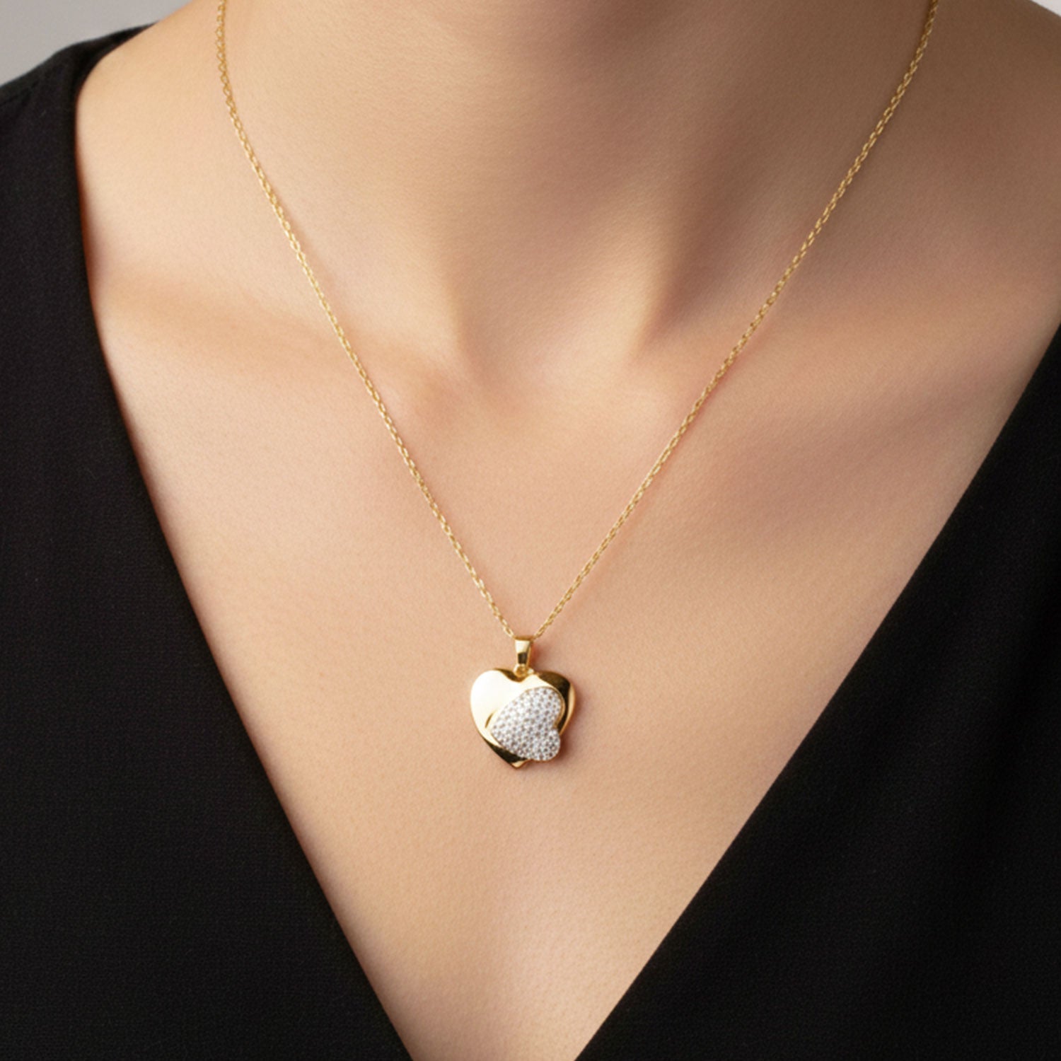 Rotating Double Heart Pendant Necklace