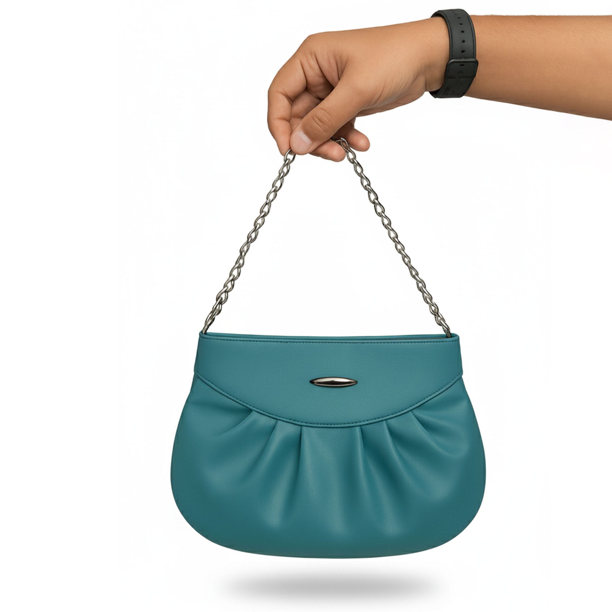 Trendy Teal Chain Shoulder Handbag for Women