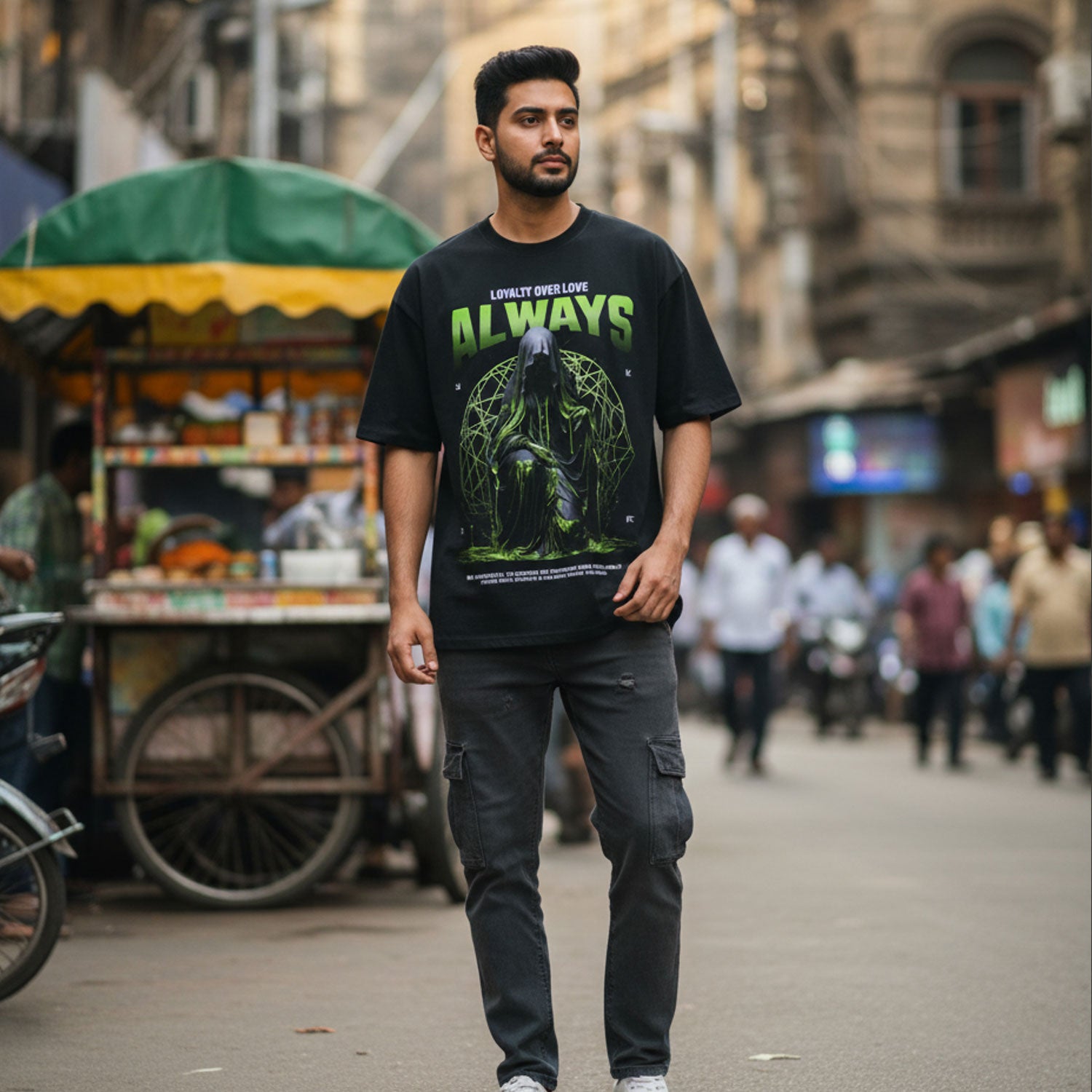 Always Loyalty Over Love Black Oversized Graphic T-Shirt for Men