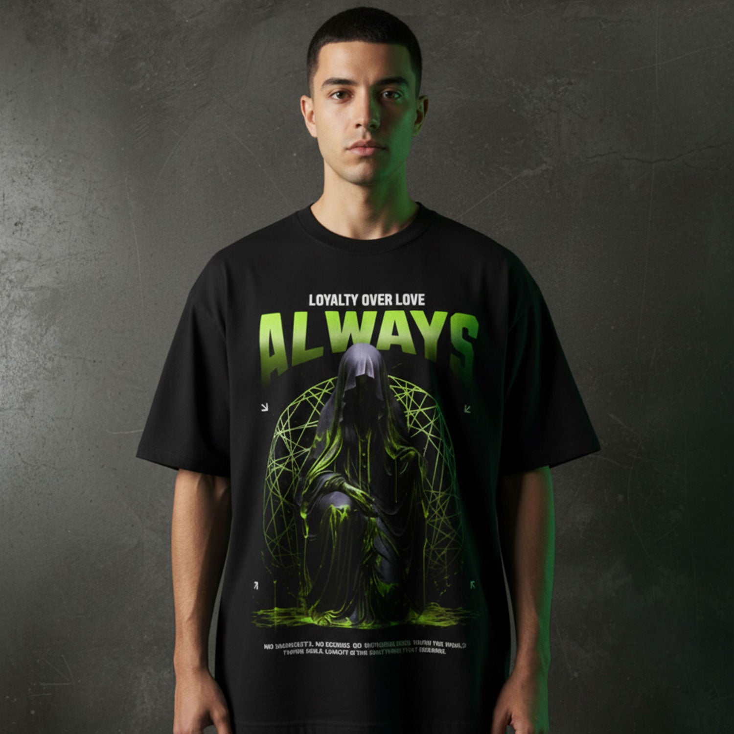Always Loyalty Over Love Black Oversized Graphic T-Shirt for Men