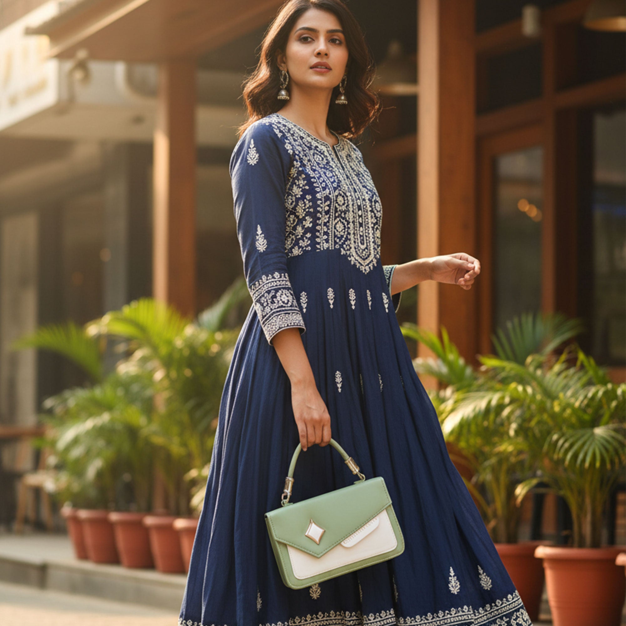 Mint Green & White Designer Style Mini Handbag for Women