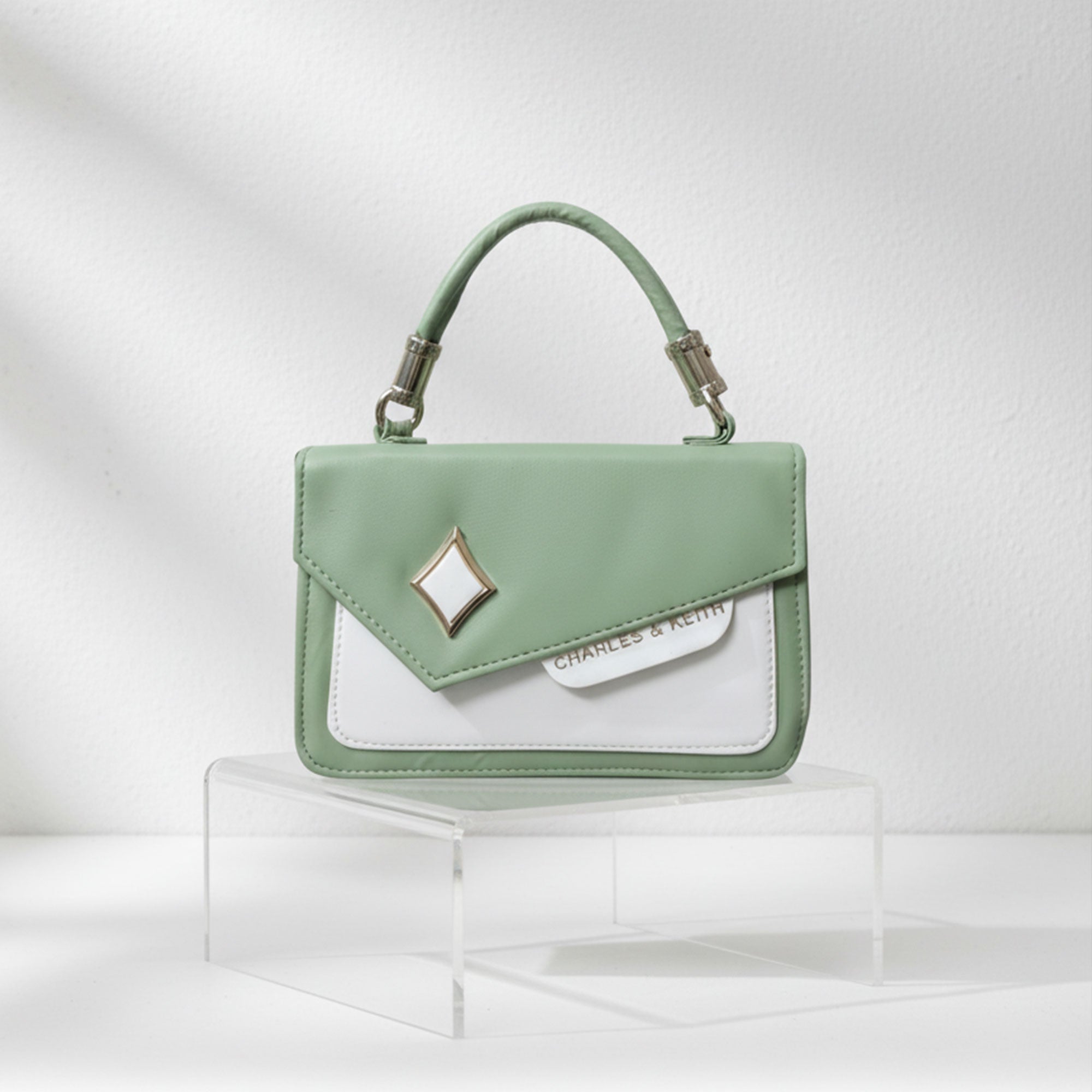 Mint Green & White Designer Style Mini Handbag for Women