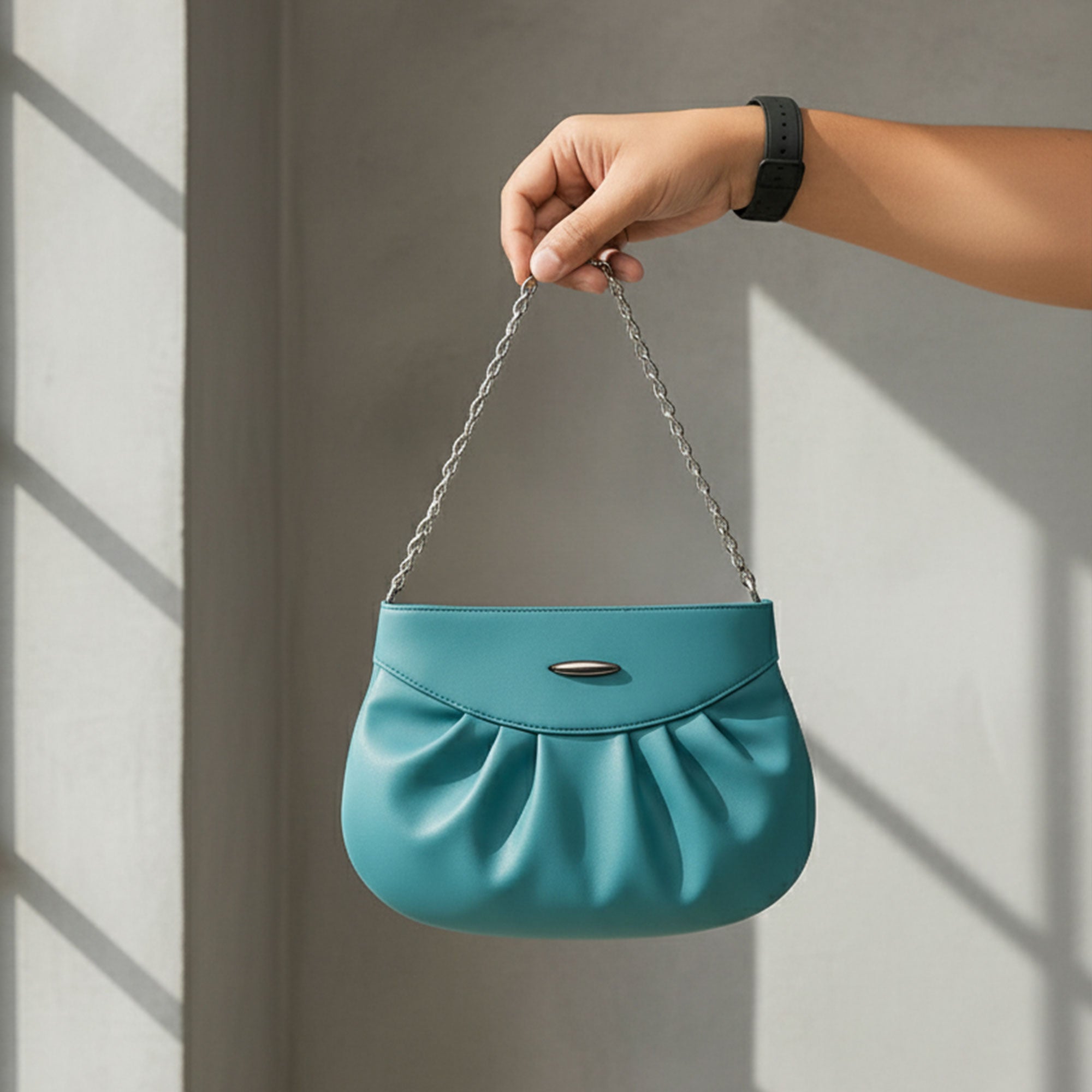 Trendy Teal Chain Shoulder Handbag for Women