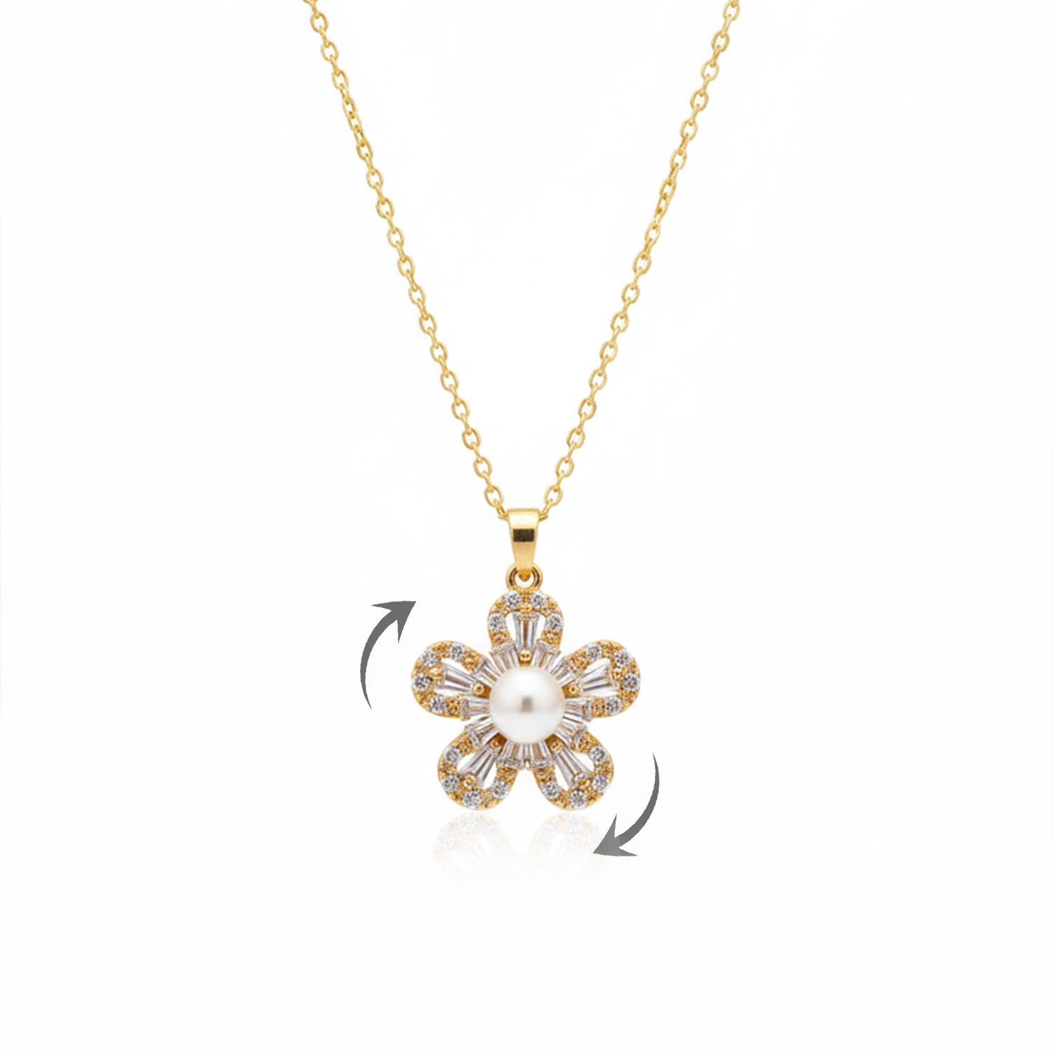 Rotating Flower Pearl Pendant Necklace