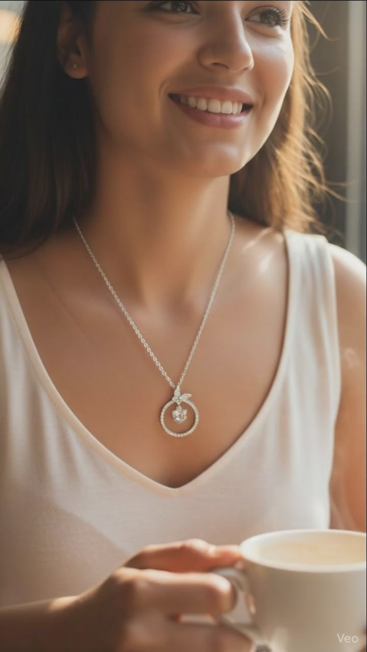 Silver Butterfly Halo Pendant Necklace